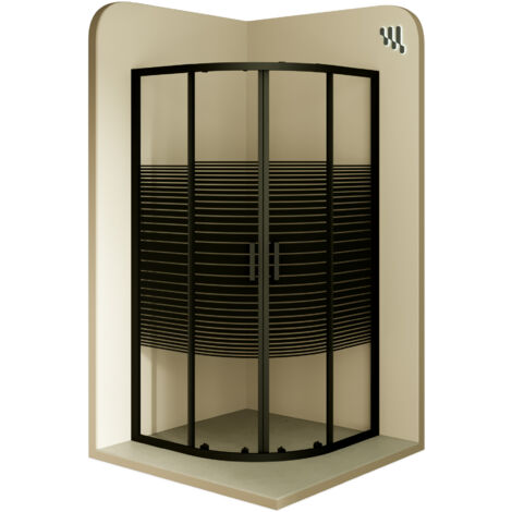 Mampara de ducha Ella - 100x100x190cm, Puerta corredera, Ajuste 97,5-99,5x97,5-99,5cm, Perfiles negros, Cristal con líneas 6 mm (1/5)