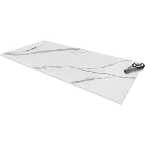 Base de Ducha Extraplana SMC POLAR CARRARA 80x180 cm – Antideslizante, Textura de Piedra Mármol, Duradera – Incluye Sifón