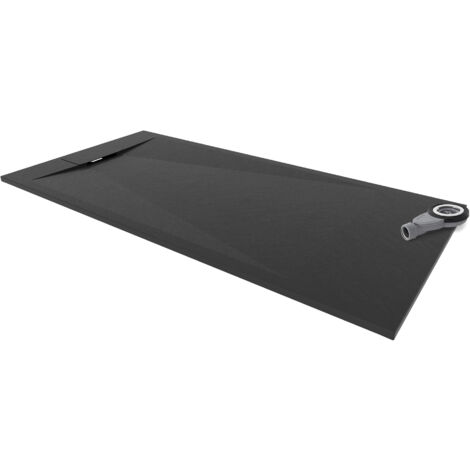 Plato de Ducha Extraplano SMC POLAR 90x140 cm - Negro RAL7021 - Antideslizante, Textura Piedra, Duradero - Incluye Sifón