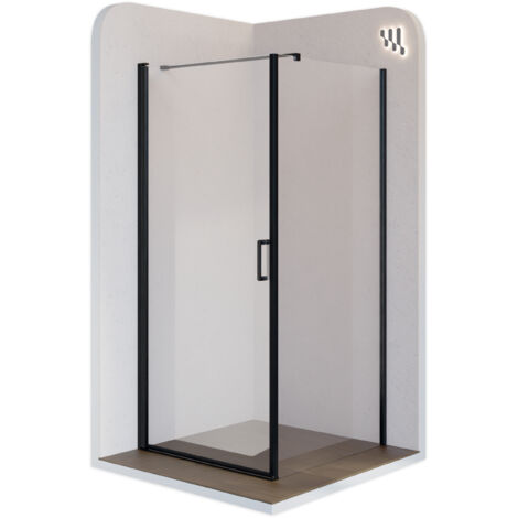 Mampara de Ducha Hellen 100x100x190c, REVERSIBLE, Puerta abatible, Ajuste 98,5-100x98-99,5cm - Perfiles negros, Cristal transparente 6mm (1/5)
