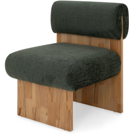 Sillón Leah Acolchada con Espuma Densa 40 kg/m³, Madera de Abedul, Diseño Escandinavo, Acogedora y Elegante, Verde Oscuro, 60x60x75 cm, MOG Casa