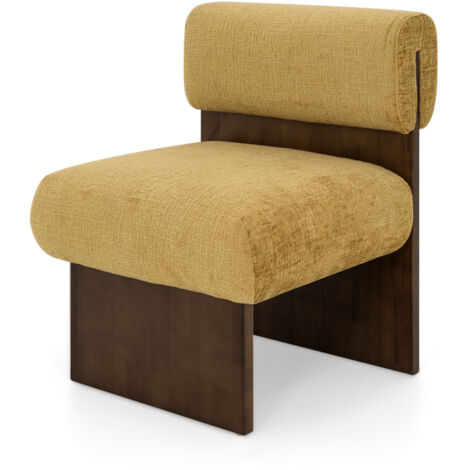 Sillón Leah Acolchada con Espuma Densa 40 kg/m³, Madera de Abedul, Diseño Escandinavo, Acogedora y Elegante, Amarillo, 60x60x75 cm, MOG Casa