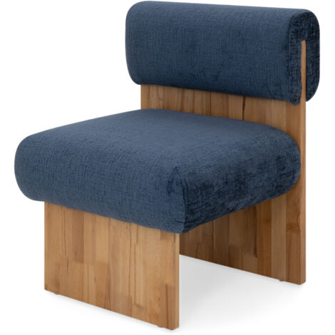 Sillón Leah Acolchada con Espuma Densa 40 kg/m³, Madera de Abedul, Diseño Escandinavo, Acogedora y Elegante, Azul, 60x60x75 cm, MOG Casa