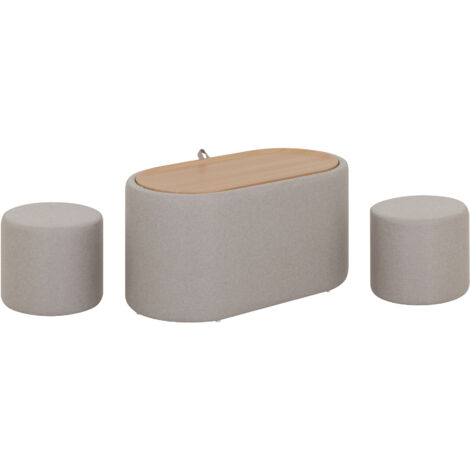 Mesa de café/centro GIGLIO con 2 asientos, tablero con efecto roble / OAK y revestimiento en tejido beige / sand (87 x 47 x 45 cm) - MOG CASA