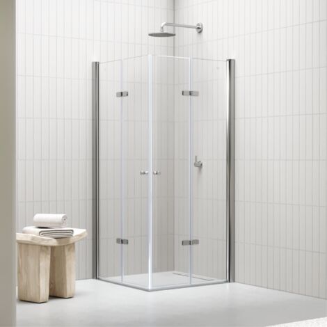 Mampara de Ducha Emma 90x100x180cm, REVERSIBLE, Puertas Plegables, Ajuste 88.5-90.5x98.5-100.5cm, Perfiles Cromados, Cristal Templado Transparente 6mm