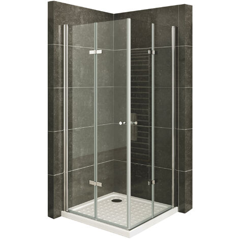 Mamparas de Ducha EMMA 99-120x120x180cm Cabina de Ducha con Apertura de Puerta Plegable, Perfiles de Aluminio Cromo y Vidrio Transparente de Seguridad 6MM