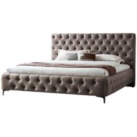 Cama Amour 160x200x42 cm Tapizada en Terciopelo Gris Cabecero Acolchado con 120 cm MOG Casa