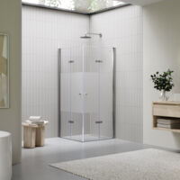 Mampara de Ducha Emma 80x90x190cm -NO REVERSIBLE- Puerta plegable, Ajuste 78,5-80,5x88,5-90,5cm - Perfiles Cromados, Cristal parcial satinado 6mm