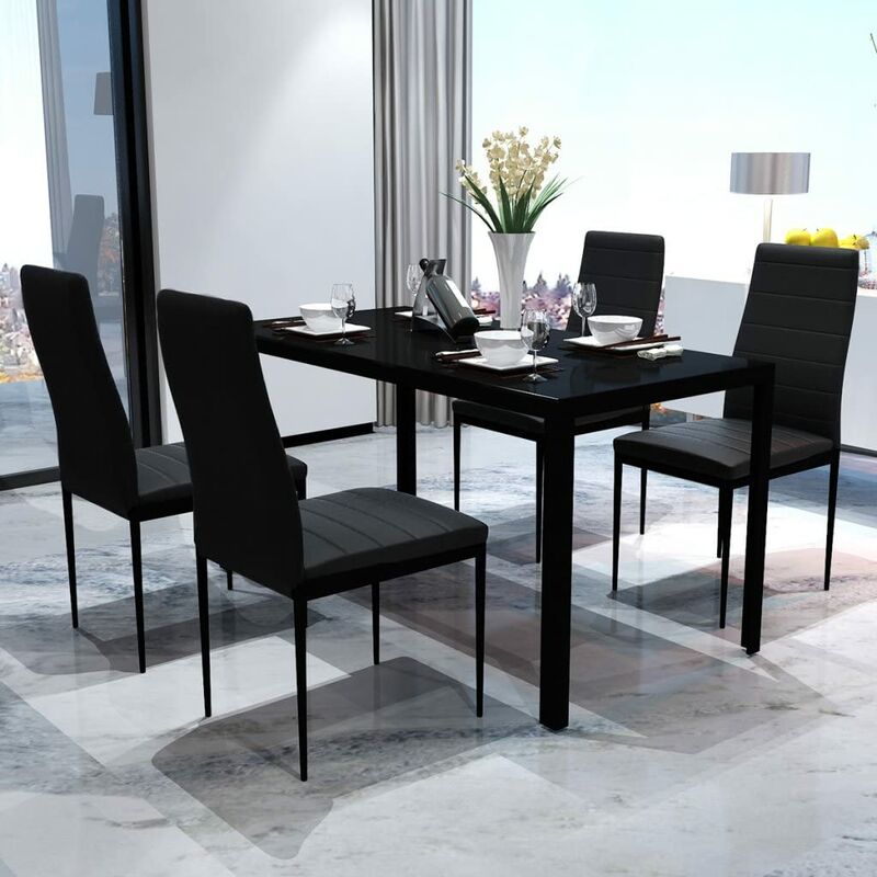 Pack 4 sillas de comedor sillas para salón de diseño con respaldo acolchado para casa| Negro