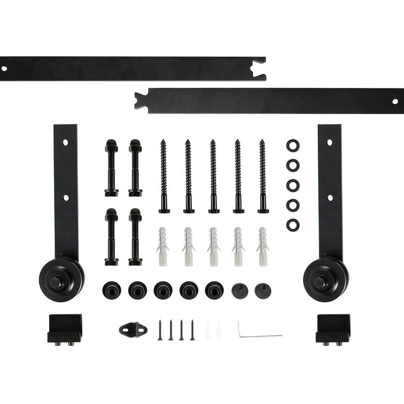 Kit Instalación Montaje Puerta Corredera Kit para Puerta Deslizante Puerta Corrediza Interior Riel Acero 200cm Negro