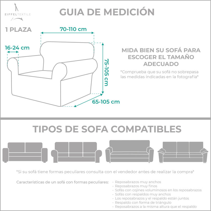 Funda de sillón relax 1 plaza (70-110) marfil MILAN ELÁSTICA