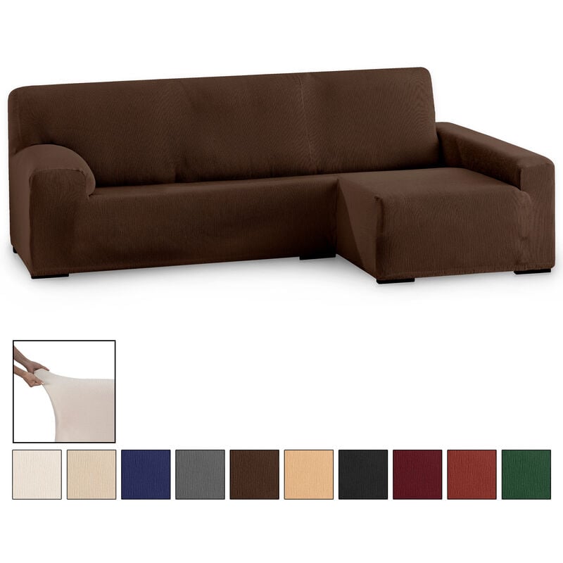 Funda de Sofá Elástica Adaptable. Modelo Rustica. Marron Chaise Longue  Largo Derecha