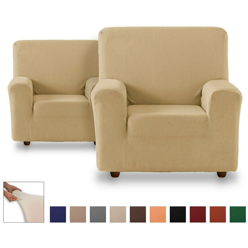 Eiffel Textile Funda sillon elastica protector adaptable 2 beige pack 1+1 plazas de rustica.