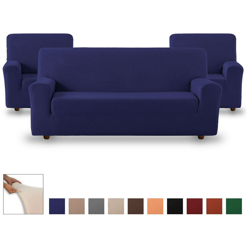 Eiffel Textile Funda sofa elastica protector adaptable azul pack 3+1+1 plazas de rustica.