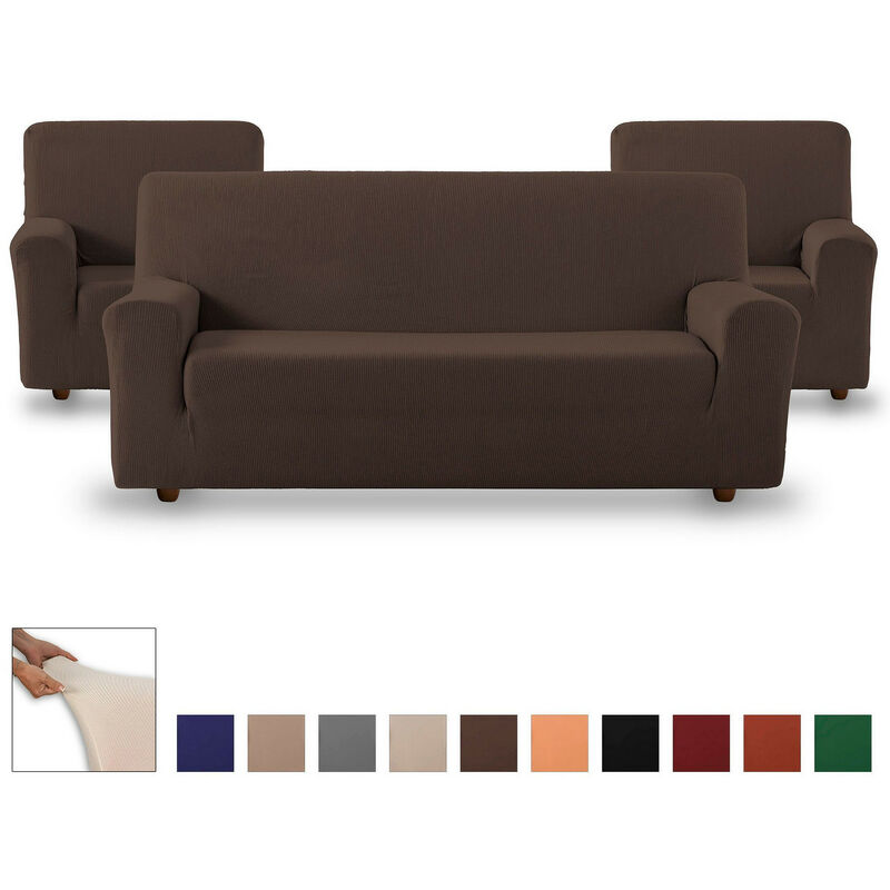 Eiffel Textile Funda sofa elastica protector adaptable pack 3+1+1 plazas de rustica. marron