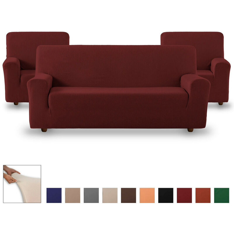 Eiffel Textile Funda sofa elastica protector adaptable rojo pack 3+1+1 plazas de rustica.