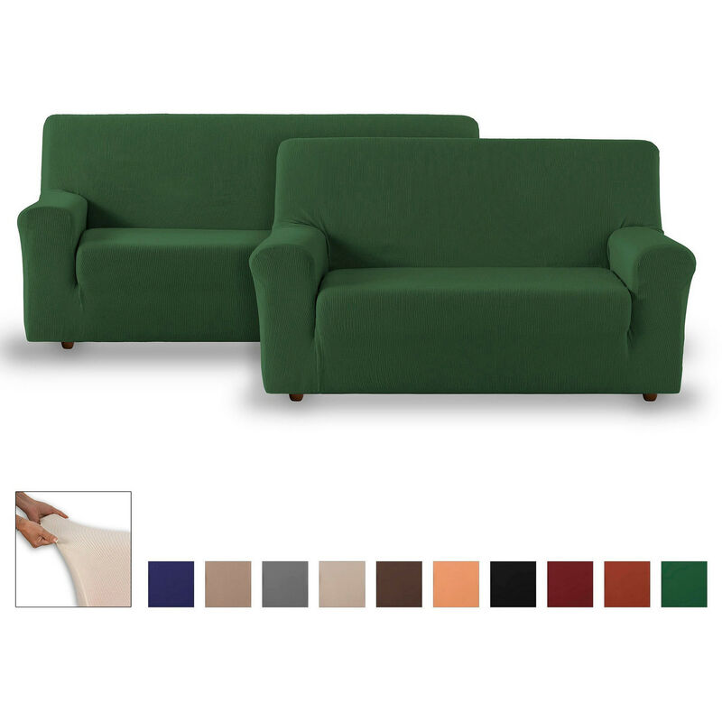 Eiffel Textile Funda sofa elastica protector adaptable verde pack 3+2 plazas de rustica.