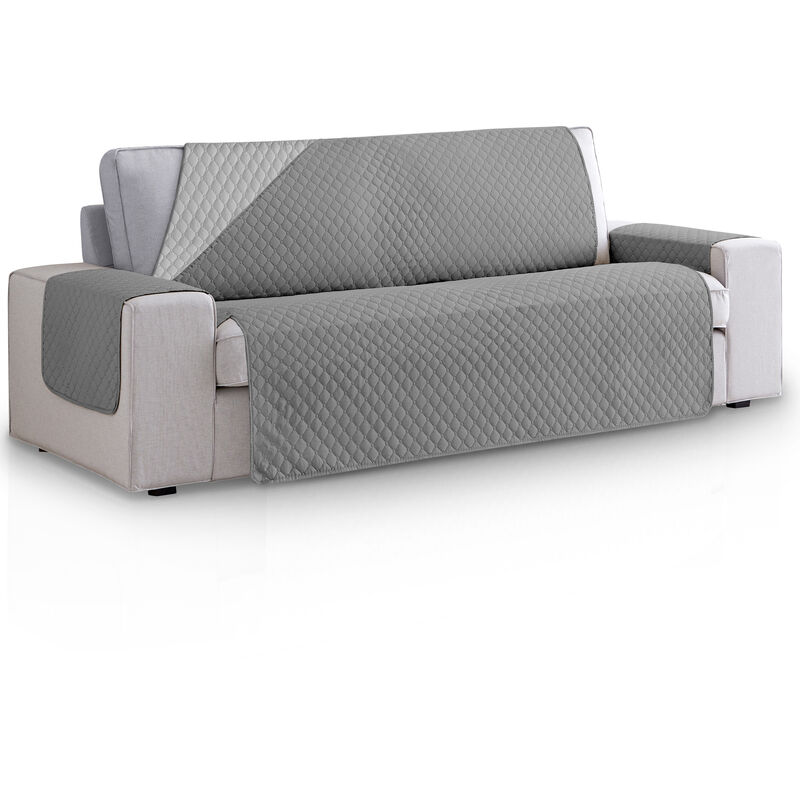 Vipalia Funda Sofa acolchado reversible bicolor. cubresofas 4 plazas rombos. para antimanchas ajustables. protector gris