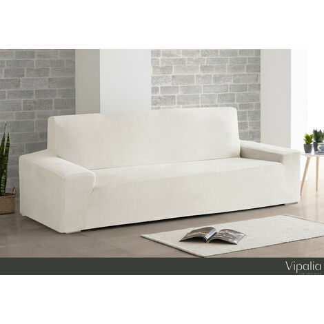 Funda de Sofa Bielastica Adaptable Terciopelo. Protector Cubre Sofa Velvet. Marfil 3 Plazas (175-225cm)