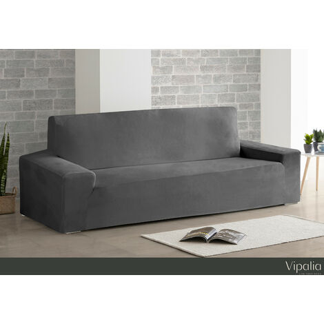 Funda de Sofa Bielastica Adaptable Terciopelo. Protector Cubre Sofa Velvet.  Gris 4 Plazas (225-270cm)