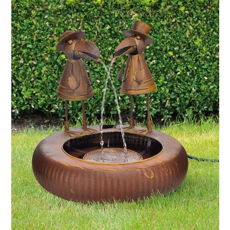 Elektropumpe Metall-Brunnen Gartenbrunnen 2 Raben mit Wasserspiel 