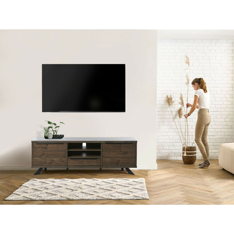 Meuble TV L130cm, industriel en chêne, made in Europe