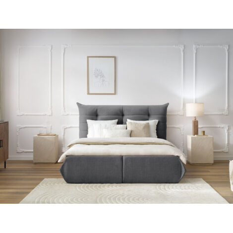 Bobochic – Lit coffre 140x190 en velours gris foncé – Coffre intégré – Structure en MDF – Hauteur totale 110cm – Accueil moelleux (1/5)
