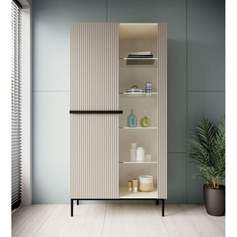 BOBOCHIC - Meuble vitrine H200 cm 2 portes KASHA pieds noirs Beige (1/5)