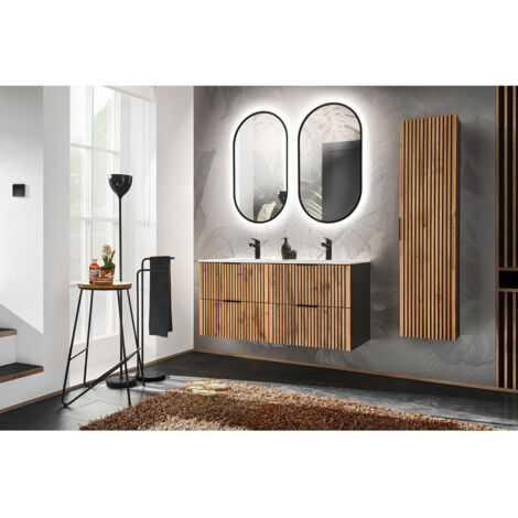 BOBOCHIC - Meuble de salle de bain 120 cm AXEL bois clair avec vasques incrustées