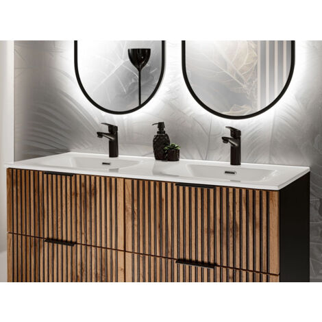 BOBOCHIC - Meuble de salle de bain 120 cm AXEL bois clair avec vasques incrustées