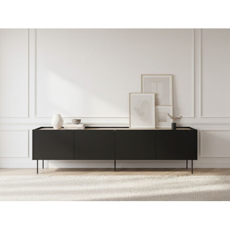 BOBOCHIC - Meuble TV 4 portes 220 cm ATLAS   Noir (1/5)