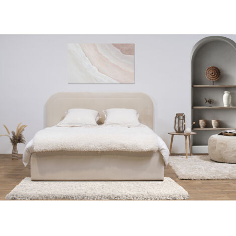 Bobochic – Lit coffre 160x200 en velours beige – Design moderne avec coffre de rangement – Fabrication française – 2 places – Lattes incluses (1/5)