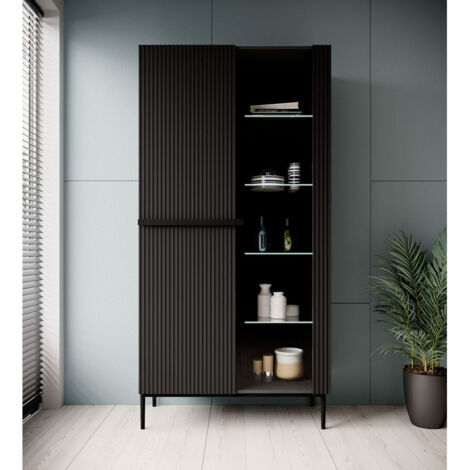 BOBOCHIC - Meuble vitrine H200 cm 2 portes KASHA pieds noirs Noir (1/5)
