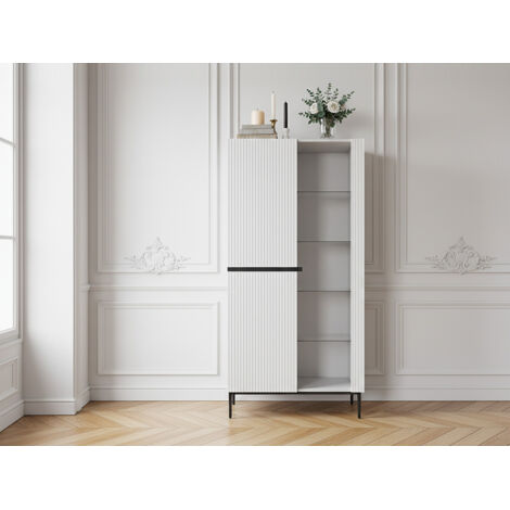 BOBOCHIC - Meuble vitrine H200 cm 2 portes KASHA pieds noirs Blanc (1/5)