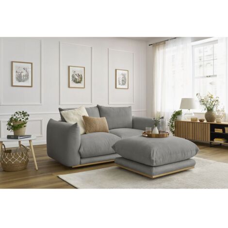 BOBOCHIC - Canapé droit fixe 2 places ERNEST avec pouf   Gris foncé (1/5)