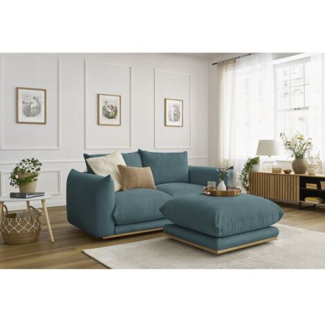 BOBOCHIC - Canapé droit fixe 2 places ERNEST avec pouf   Bleu foncé (1/5)