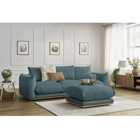 BOBOCHIC - Canapé droit fixe 3 places ERNEST avec pouf Bleu foncé (1/5)