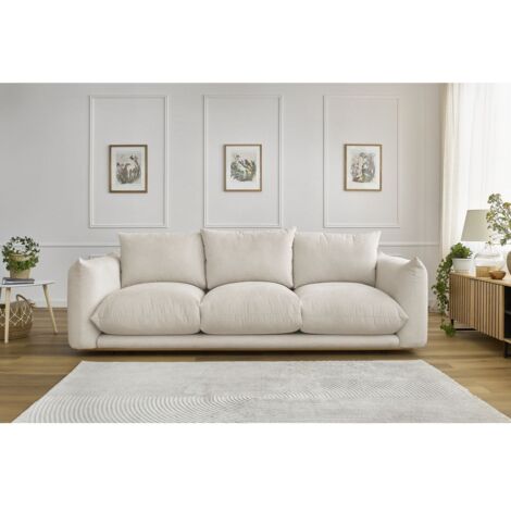 Bobochic canapé droit fixe 4 places leonard assise profonde tissu texturé  beige - Conforama