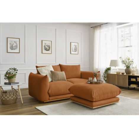 BOBOCHIC - Canapé droit fixe 2 places ERNEST avec pouf Orange (1/5)