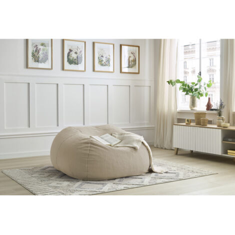 BOBOCHIC - Pouf ultra moelleux MERIBEL tissu imitation fourrure Beige (1/5)