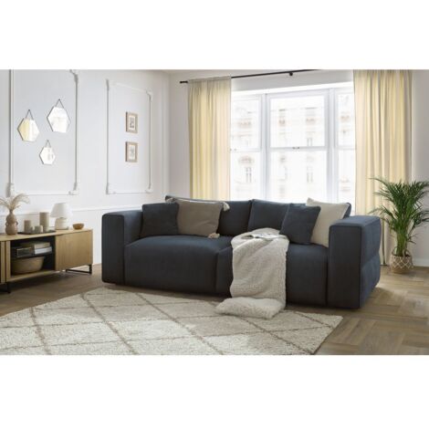 BOBOCHIC - Canapé droit convertible coffre EZECHIEL tissu lisse Bleu foncé (1/5)