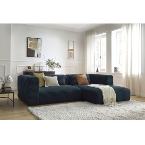 BOBOCHIC - Canapé d'angle fixe HARRY gros côtelé doux Angle droit  Bleu foncé (1/5)