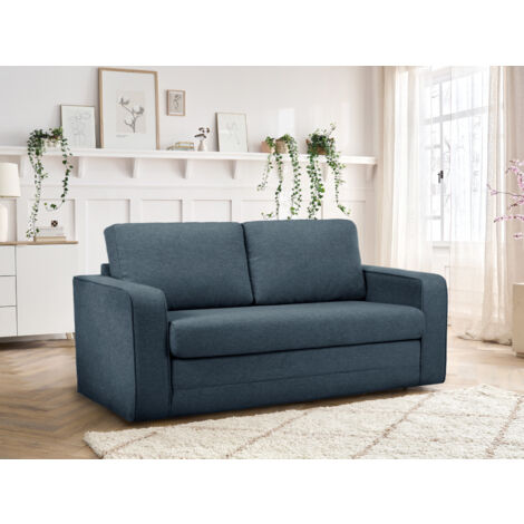 BOBOCHIC - Canapé droit convertible déplimousse COME tissu chiné   Bleu foncé (1/5)