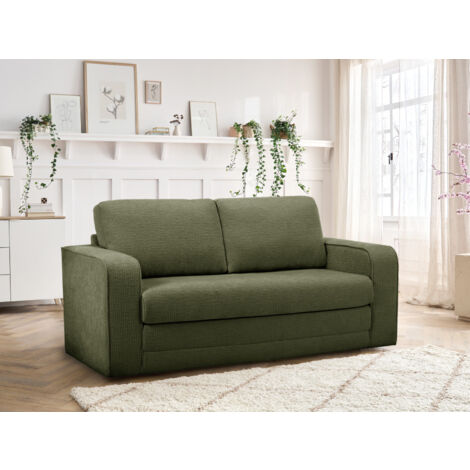 Bobochic – Canapé droit convertible 2 places déplimousse – Tissu texturé vert – Longueur 201cm – Largeur de couchage 127cm – Confort ferme (1/5)