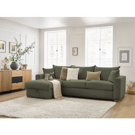 Bobochic – Canapé d'angle réversible convertible 3 places – Velours côtelé 140x200 – Ouverture express – Coffre de rangement intégré – Pour usage quotidien (1/5)