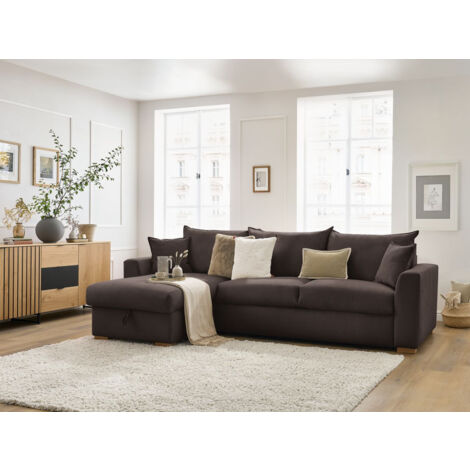 BOBOCHIC - Canapé d'angle réversible convertible ouverture express AUGUSTIN velours côtelé  160x200 Marron (1/5)