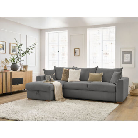 BOBOCHIC - Canapé d'angle réversible convertible ouverture express AUGUSTIN velours côtelé 160x200 Gris foncé (1/5)