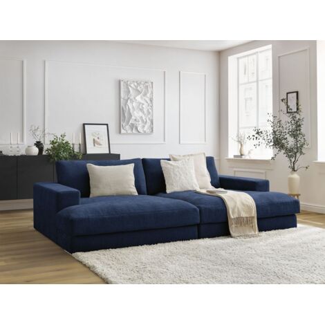 BOBOCHIC - Canapé droit fixe 4 places LEONARD assise profonde tissu texturé Bleu foncé (1/5)