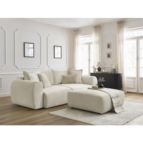 BOBOCHIC - Canapé droit convertible coffre LUCIEN tissu lisse avec pouf Beige (1/5)