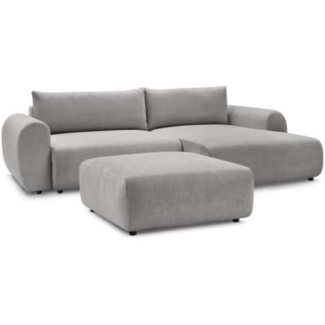 Canapé d'angle OSLO convertible avec coffre et poufs en tissu - Beige